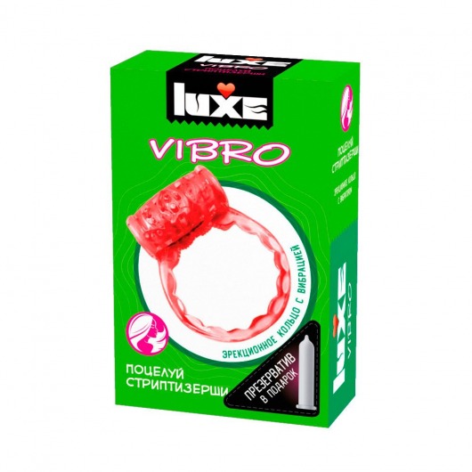 Розовое эрекционное виброкольцо Luxe VIBRO  Поцелуй стриптизёрши  + презерватив - Luxe - в Перми купить с доставкой