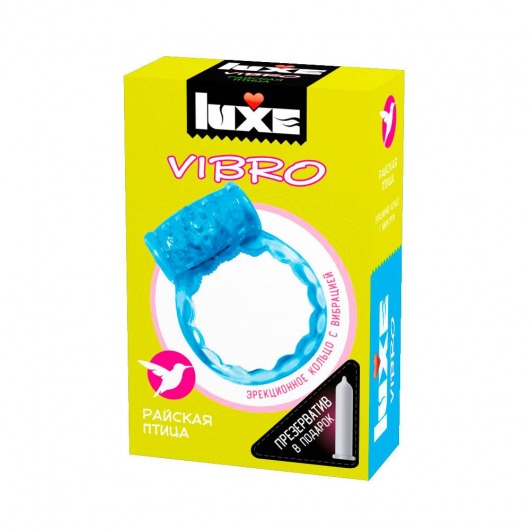 Голубое эрекционное виброкольцо Luxe VIBRO  Райская птица  + презерватив - Luxe - в Перми купить с доставкой