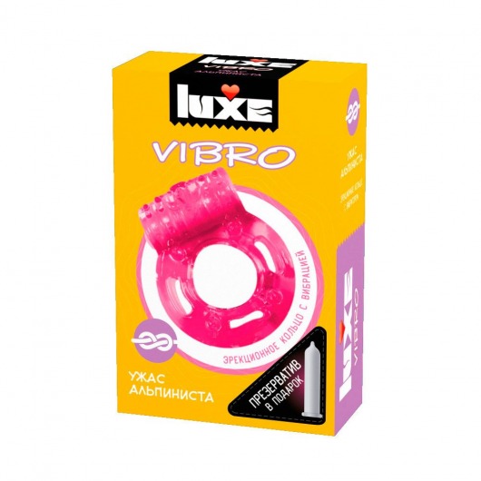 Розовое эрекционное виброкольцо Luxe VIBRO  Ужас Альпиниста  + презерватив - Luxe - в Перми купить с доставкой