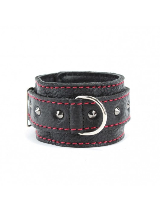 Черные оковы с шипами и контрастной строчкой - БДСМ Арсенал - купить с доставкой в Перми