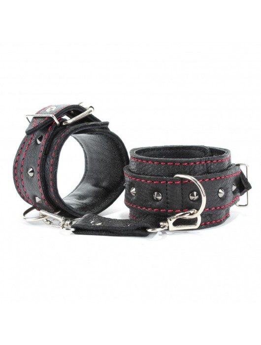 Черные оковы с шипами и контрастной строчкой - БДСМ Арсенал - купить с доставкой в Перми