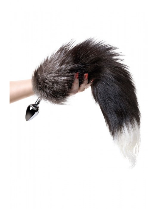 Серебристая металлическая анальная втулка с хвостом чернобурой лисы - размер S - ToyFa - купить с доставкой в Перми