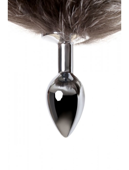 Серебристая металлическая анальная втулка с хвостом чернобурой лисы - размер S - ToyFa - купить с доставкой в Перми