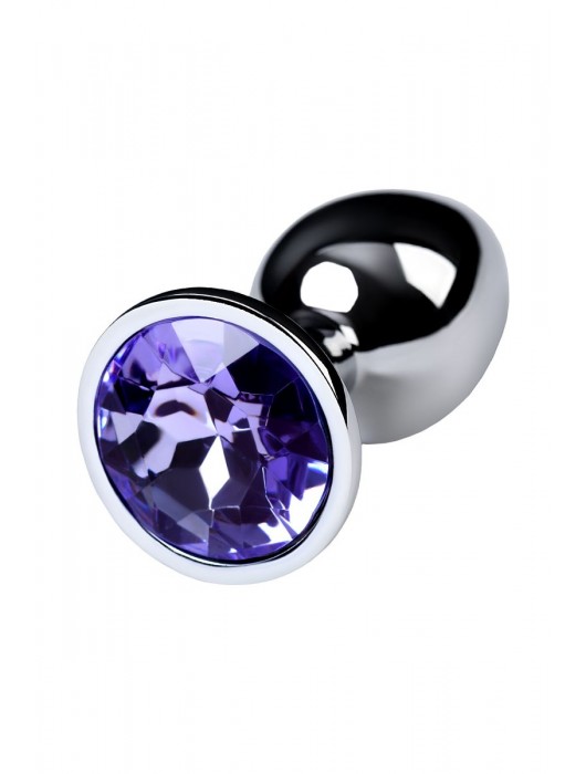 Серебристая конусовидная анальная пробка с фиолетовым кристаллом - 7 см. - ToyFa - купить с доставкой в Перми