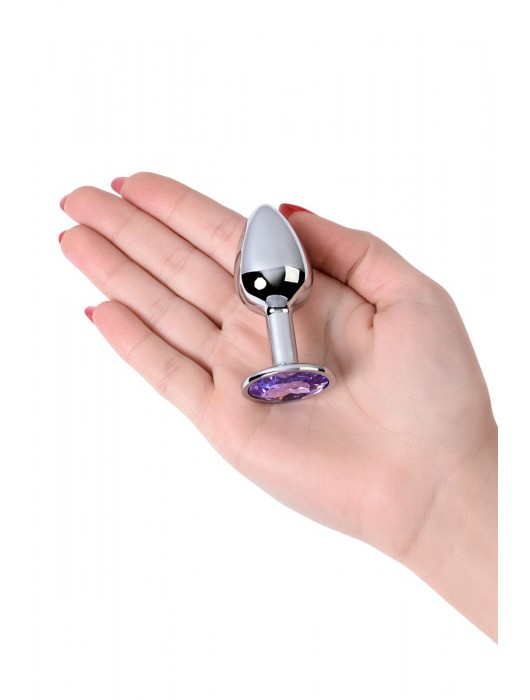 Серебристая конусовидная анальная пробка с фиолетовым кристаллом - 7 см. - ToyFa - купить с доставкой в Перми