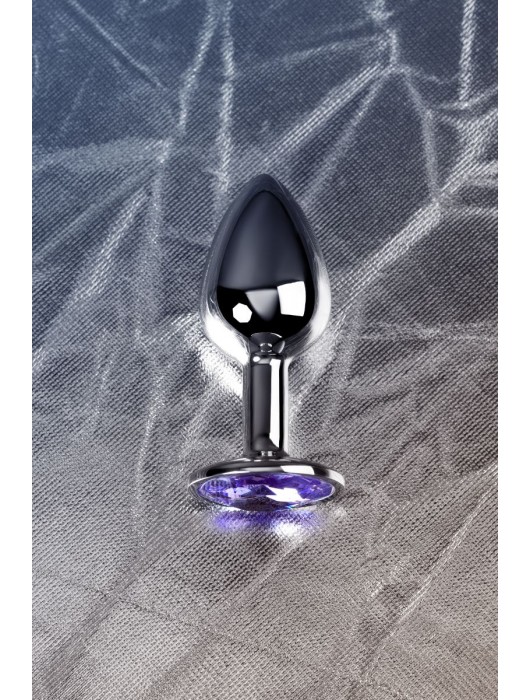 Серебристая конусовидная анальная пробка с фиолетовым кристаллом - 7 см. - ToyFa - купить с доставкой в Перми