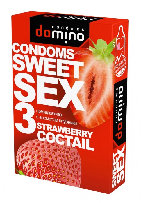 Презервативы для орального секса DOMINO Sweet Sex с ароматом клубничного коктейля  - 3 шт. - Domino - купить с доставкой в Перми