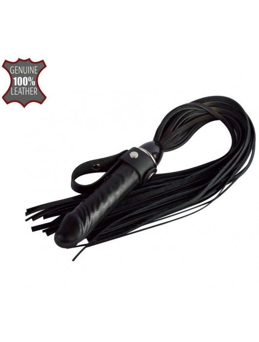 Черная плеть  Ковбой  с ручкой-фаллосом - 55 см. - Sitabella - купить с доставкой в Перми