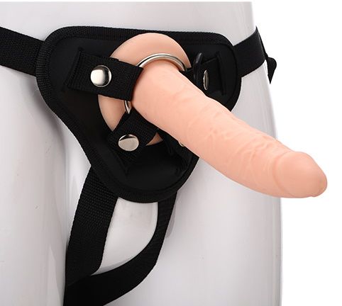 Телесный страпон на черных трусиках STRAP ON REAL DILDO - 20 см. - Dream Toys - купить с доставкой в Перми