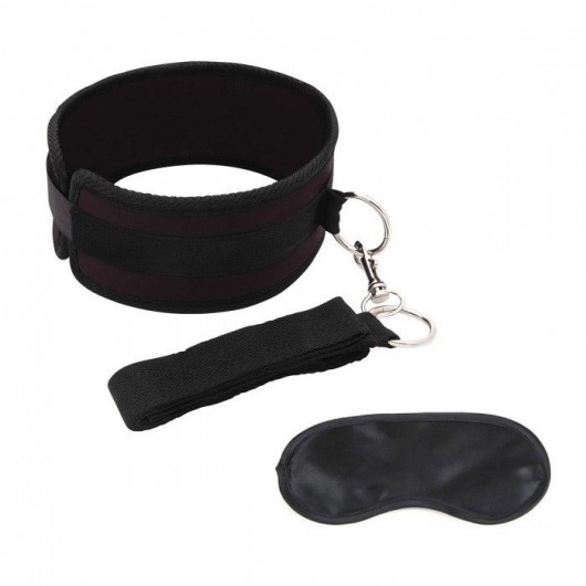 Черный ошейник с длинным поводком Collar and Leash Set - Lux Fetish - купить с доставкой в Перми