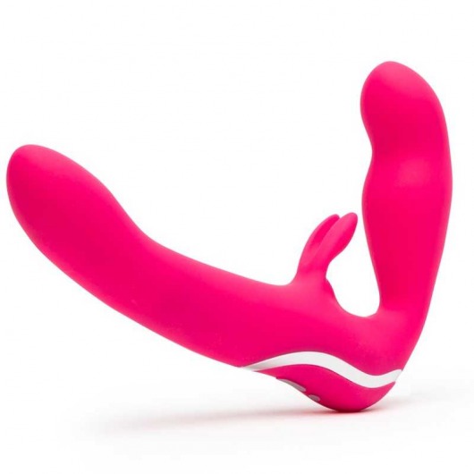 Ярко-розовый безремневой страпон Rechargeable Vibrating Strapless Strap-On - Happy Rabbit - купить с доставкой в Перми