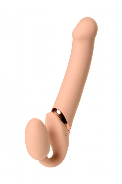 Телесный безремневой вибрострапон Vibrating Bendable Strap-On L - Strap-on-me - купить с доставкой в Перми