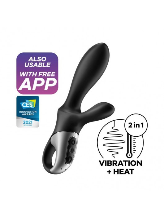 Черный анальный вибратор Heat Climax+ с функцией нагрева - 20,6 см. - Satisfyer - в Перми купить с доставкой