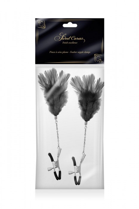Зажимы для сосков с черными перьями Sweet Caress Feather Nipple Clumps - Sweet Caress - купить с доставкой в Перми