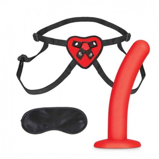 Красный поясной фаллоимитатор Red Heart Strap on Harness   5in Dildo Set - 12,25 см. - Lux Fetish - купить с доставкой в Перми