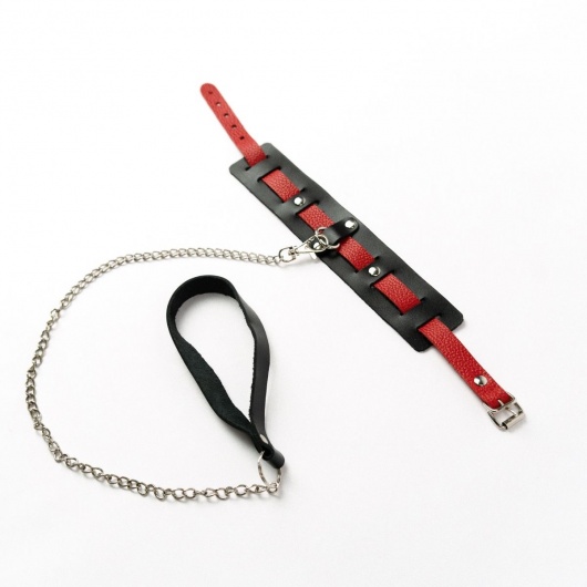 Черный ошейник с красным ремешком и поводком - Crazy Handmade - купить с доставкой в Перми