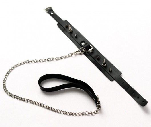 Черный ошейник с шипами и поводком - Crazy Handmade - купить с доставкой в Перми