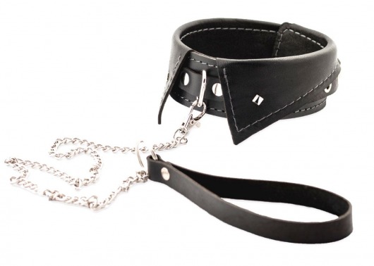 Черный ошейник-воротничок с металлическим поводком - Crazy Handmade - купить с доставкой в Перми