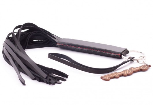 Черная кожаная плеть с удобной ручкой - 50 см. - Crazy Handmade - купить с доставкой в Перми
