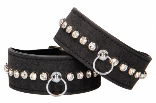 Черные наручники Diamond Studded Wrist Cuffs - Shots Media BV - купить с доставкой в Перми