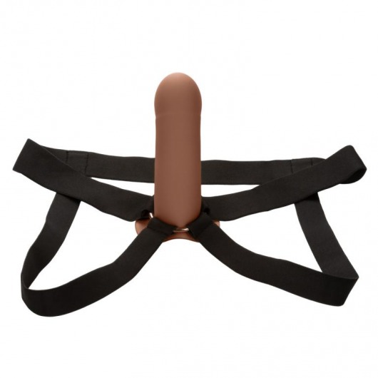 Коричневый фаллопротез из силикона Extension with Harness - 15,75 см. - California Exotic Novelties - купить с доставкой в Перми