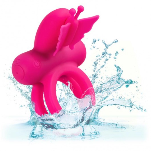 Розовое эрекционное виброкольцо Silicone Rechargeable Dual Butterfly Ring - California Exotic Novelties - в Перми купить с доставкой