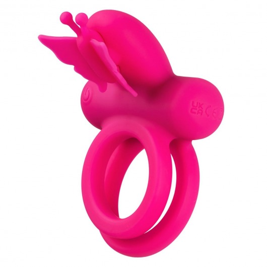 Розовое эрекционное виброкольцо Silicone Rechargeable Dual Butterfly Ring - California Exotic Novelties - в Перми купить с доставкой