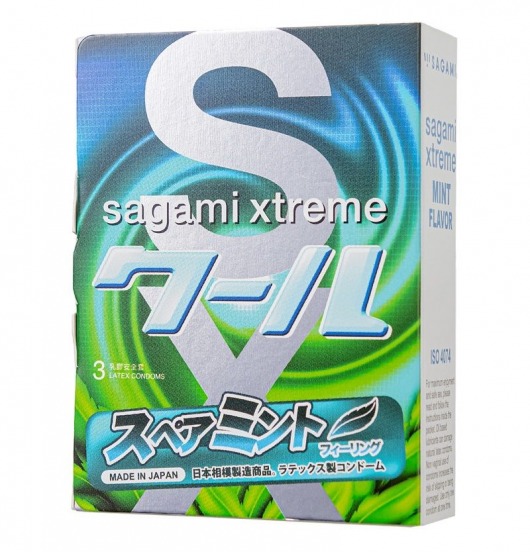 Презервативы Sagami Xtreme Mint с ароматом мяты - 3 шт. - Sagami - купить с доставкой в Перми