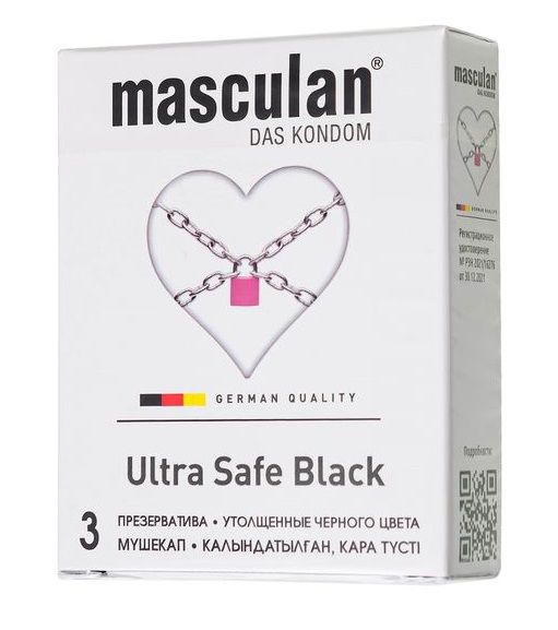 Ультрапрочные презервативы Masculan Ultra Safe Black - 3 шт. - Masculan - купить с доставкой в Перми