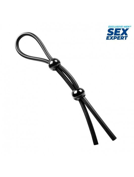 Черное силиконовое лассо с двумя шариками для утяжки - Sex Expert - в Перми купить с доставкой