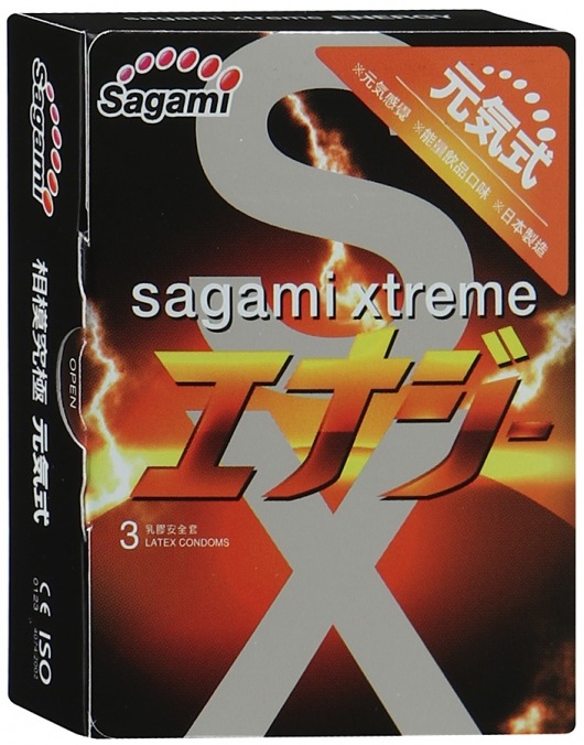 Презервативы Sagami Xtreme ENERGY с ароматом энергетика - 3 шт. - Sagami - купить с доставкой в Перми