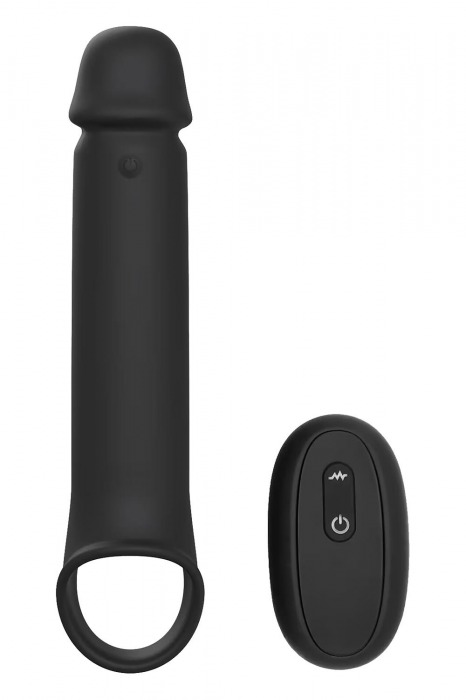 Черная насадка-удлинитель с вибрацией Vibrating Extender With Remote - Dream Toys - в Перми купить с доставкой