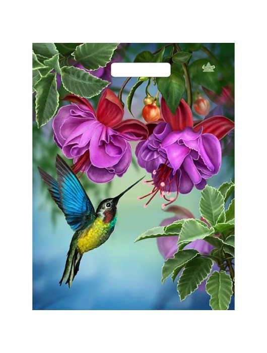 Пакет с принтом в виде колибри в цветах с вырубной ручкой (31х40 см) - Сима-Ленд - купить с доставкой в Перми