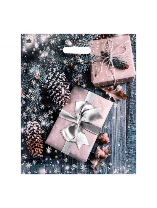 Новогодний пакет с принтом в виде подарков и вырубной ручкой (45х38 см) - Сима-Ленд - купить с доставкой в Перми
