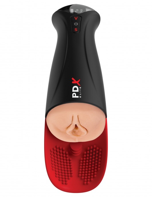 Телесный мастурбатор-вагина в черной колбе с вибрацией Fuck-O-Matic Pro XL - Pipedream - в Перми купить с доставкой