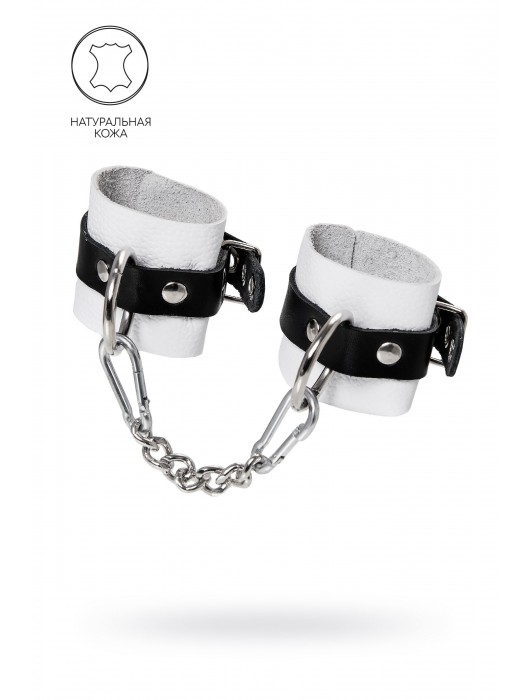 Бело-черные кожаные наручники с одним ремешком с люверсами - Pecado - купить с доставкой в Перми