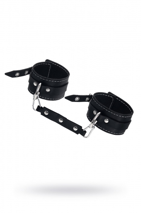 Черные двухслойные кожаные оковы с белой строчкой - Pecado - купить с доставкой в Перми