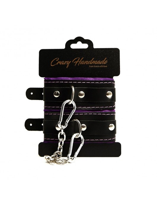 Черно-фиолетовые скругленные наручники с мягкой подкладкой - Crazy Handmade - купить с доставкой в Перми