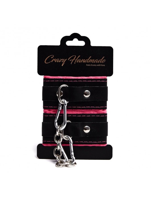 Черно-розовые скругленные наручники с мягкой подкладкой - Crazy Handmade - купить с доставкой в Перми