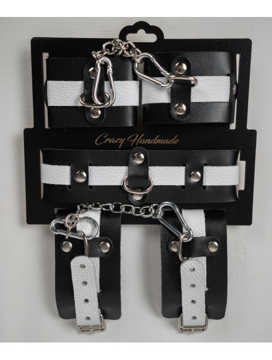 Набор фиксаторов из черной и белой натуральной кожи - Crazy Handmade - купить с доставкой в Перми