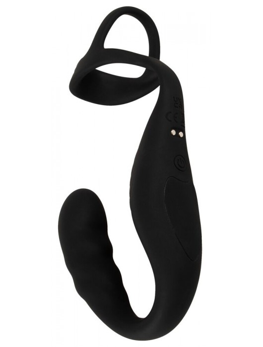 Черное эрекционное кольцо со стимуляцией промежности и анальной пробкой Cock Ring with RC Prostate Plug - Orion - в Перми купить с доставкой