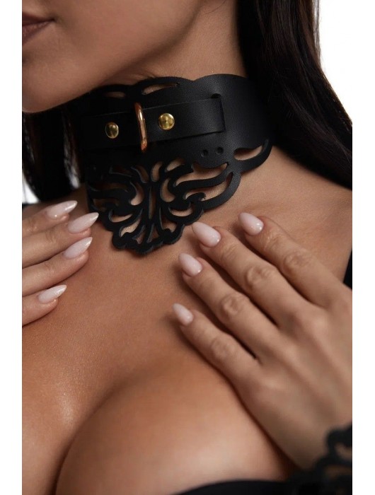 Фигурный чокер с узорами и золотистой фурнитурой - Crazy Handmade - купить с доставкой в Перми