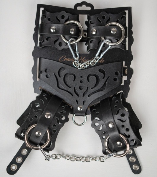 Черный ажурный кожаный набор фиксаций - Crazy Handmade - купить с доставкой в Перми