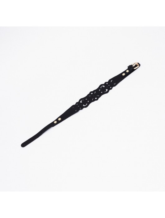 Черный ажурный чокер с золотистой фурнитурой - Crazy Handmade - купить с доставкой в Перми