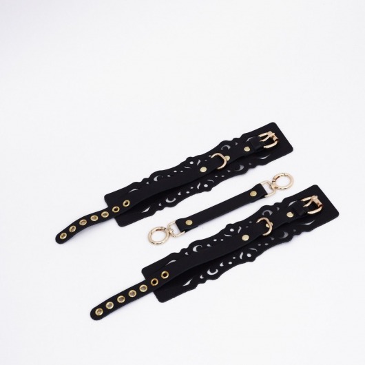 Черный кожаные оковы с узорами и золотистой фурнитурой - Crazy Handmade - купить с доставкой в Перми