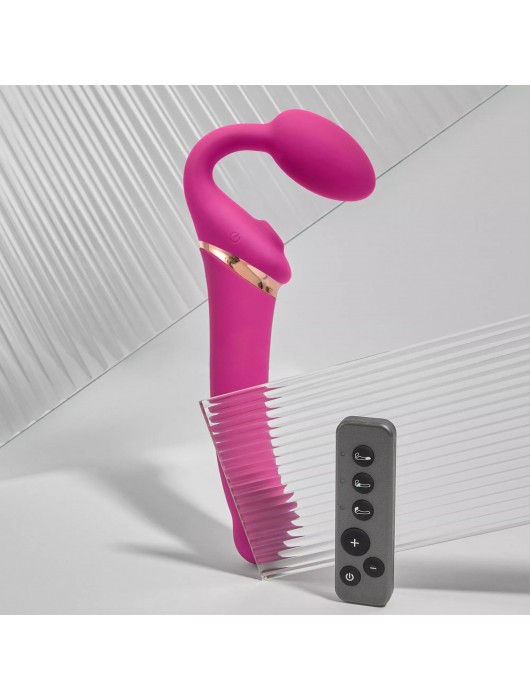 Ярко-розовый безремневой страпон Multi Orgasm Bendable Strap-On size XL с клиторальной стимуляцией - Strap-on-me - купить с доставкой в Перми