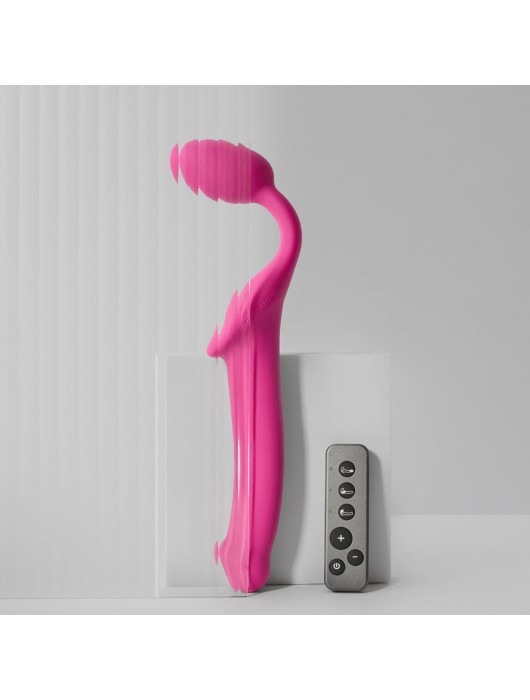 Ярко-розовый безремневой страпон Strap-on-me Vibrating Bendable Strap-On size L - Strap-on-me - купить с доставкой в Перми