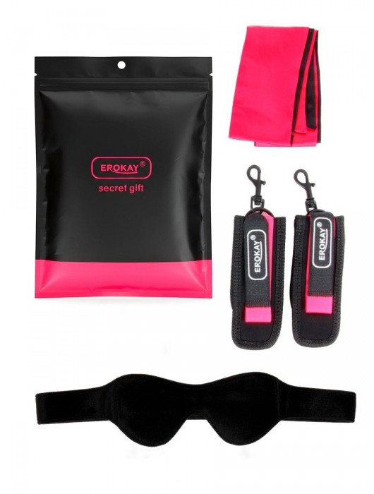 Черно-розовый эротический набор: маска, наручники и повязка - Erokay - купить с доставкой в Перми