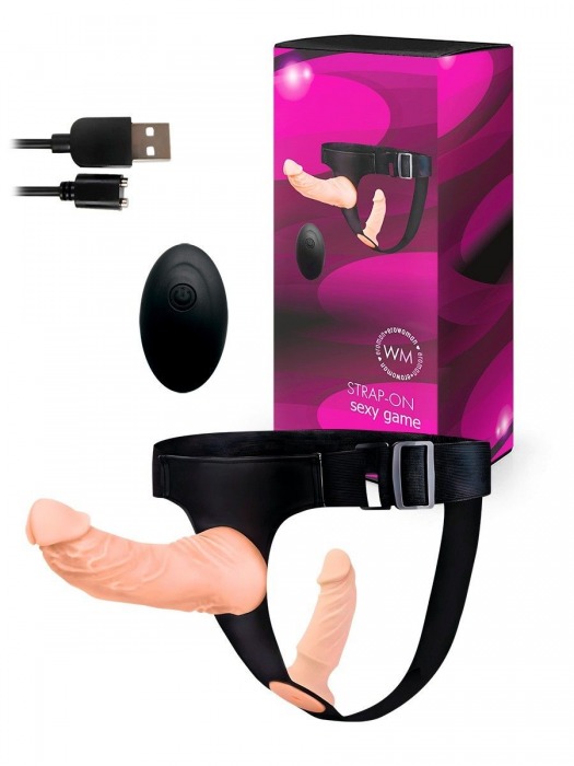 Женский страпон с 2 насадками, вибрацией и пультом ДУ - Erowoman-Eroman - купить с доставкой в Перми