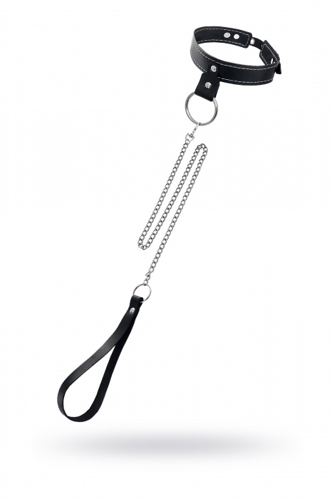 Черный узкий однослойный ошейник с серебристым поводком-цепочкой - Pecado - купить с доставкой в Перми